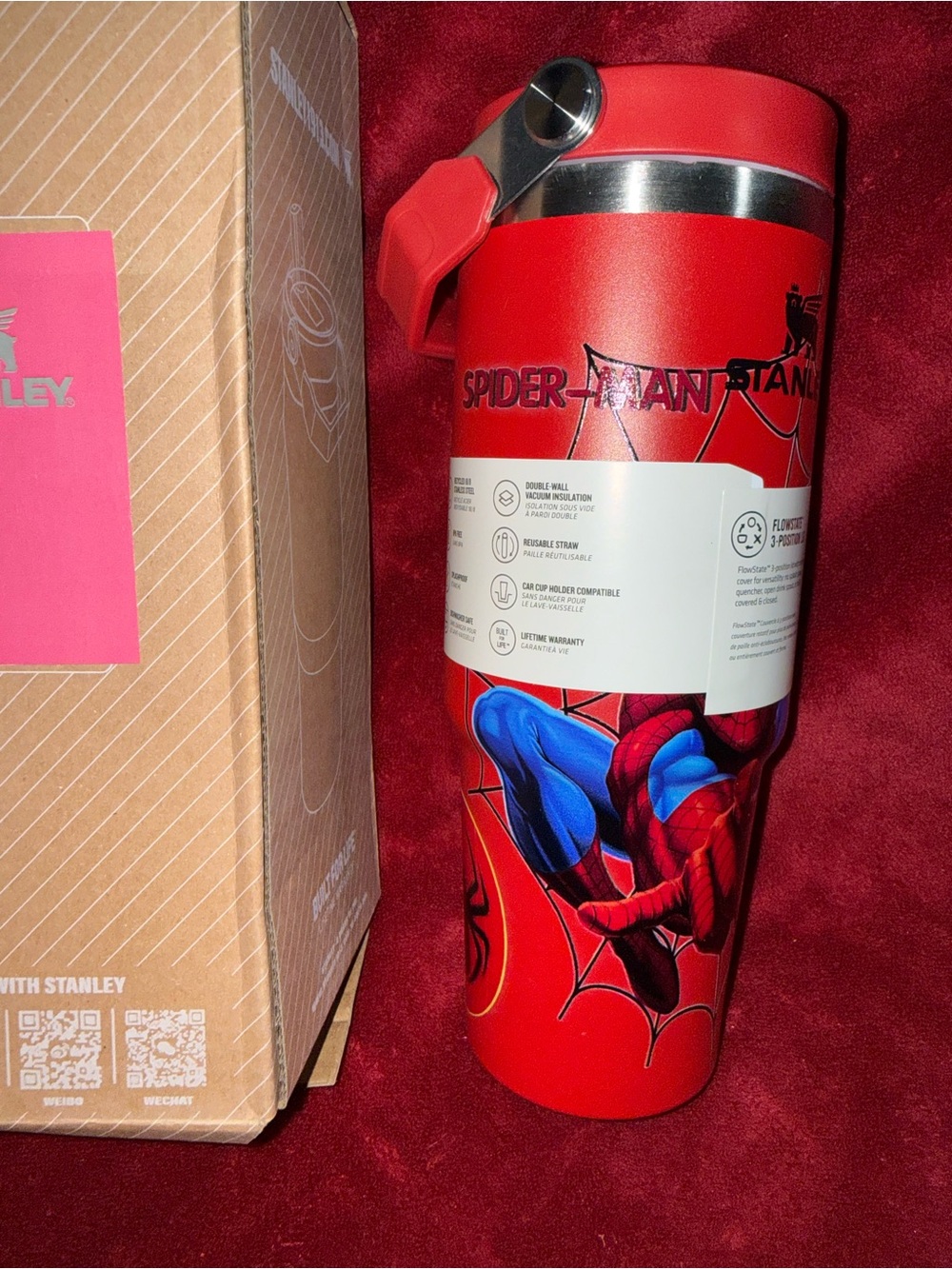 Stanley Red Spider-Man Quencher H2.0 30 oz. Insulated Travel Tumbler- New